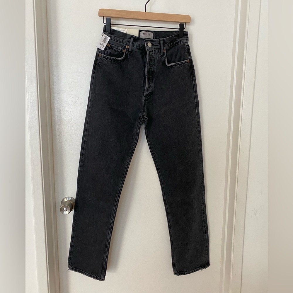 Agolde 90s Pinch Waist High Rise Straight Jeans in Black Tea, Size 25, NWT